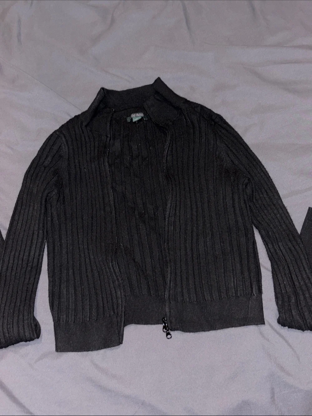 wild fable Black Ribbed Zip-Front Cardigan